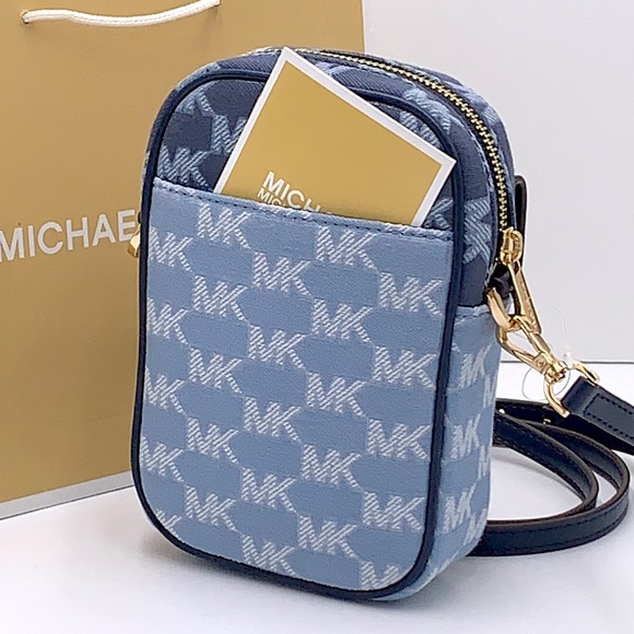 MICHAEL KORS SLOAN EDITOR SMALL NS TOP ZIP FLAP PACKET XBODY NAVY MULTI - Picture 3 of 16